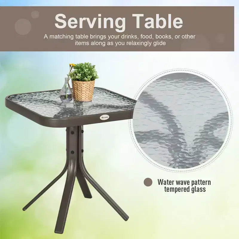 3 Piece Outdoor Glider Chair with Coffee Table Bistro Set, 2 Patio Rocking Swing Chairs with Breathable Sling Fabric, Glass Tabletop