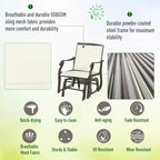 3 Piece Outdoor Glider Chair with Coffee Table Bistro Set, 2 Patio Rocking Swing Chairs with Breathable Sling Fabric, Glass Tabletop