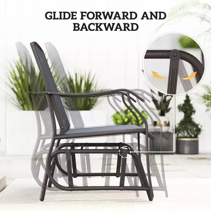 3 Piece Outdoor Glider Chair with Coffee Table Bistro Set, 2 Patio Rocking Swing Chairs with Breathable Sling Fabric, Glass Tabletop