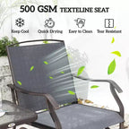 3 Piece Outdoor Glider Chair with Coffee Table Bistro Set, 2 Patio Rocking Swing Chairs with Breathable Sling Fabric, Glass Tabletop