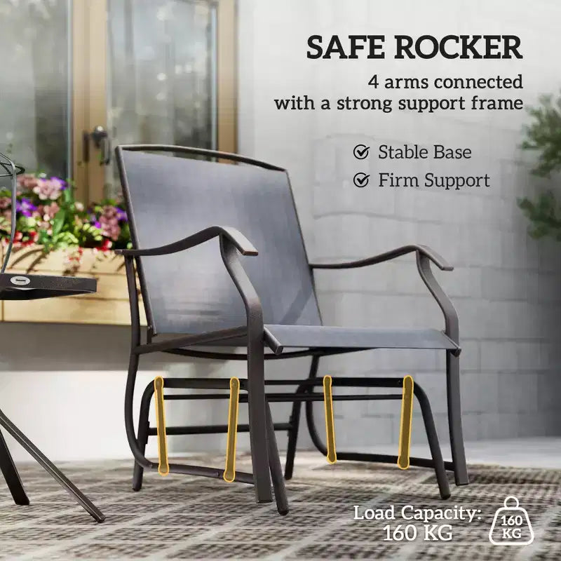 3 Piece Outdoor Glider Chair with Coffee Table Bistro Set, 2 Patio Rocking Swing Chairs with Breathable Sling Fabric, Glass Tabletop