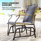 3 Piece Outdoor Glider Chair with Coffee Table Bistro Set, 2 Patio Rocking Swing Chairs with Breathable Sling Fabric, Glass Tabletop