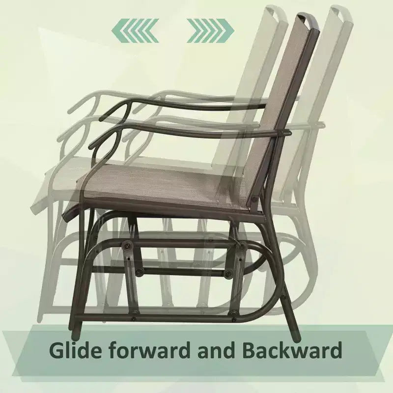 3 Piece Outdoor Glider Chair with Coffee Table Bistro Set, 2 Patio Rocking Swing Chairs with Breathable Sling Fabric, Glass Tabletop
