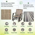 3 Piece Outdoor Glider Chair with Coffee Table Bistro Set, 2 Patio Rocking Swing Chairs with Breathable Sling Fabric, Glass Tabletop