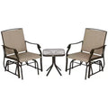 3 Piece Outdoor Glider Chair with Coffee Table Bistro Set, 2 Patio Rocking Swing Chairs with Breathable Sling Fabric, Glass Tabletop