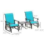 3-Piece Outdoor Gliders Set Bistro Set with Steel Frame, Tempered Glass Top Table for Patio, Garden, Lawn