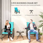 3-Piece Outdoor Gliders Set Bistro Set with Steel Frame, Tempered Glass Top Table for Patio, Garden, Lawn