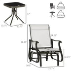 3-Piece Outdoor Gliders Set Bistro Set with Steel Frame, Tempered Glass Top Table for Patio, Garden, Lawn