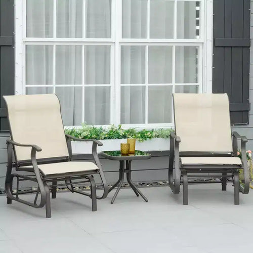 3-Piece Outdoor Gliders Set Bistro Set with Steel Frame, Tempered Glass Top Table for Patio, Garden, Lawn