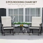 3-Piece Outdoor Gliders Set Bistro Set with Steel Frame, Tempered Glass Top Table for Patio, Garden, Lawn