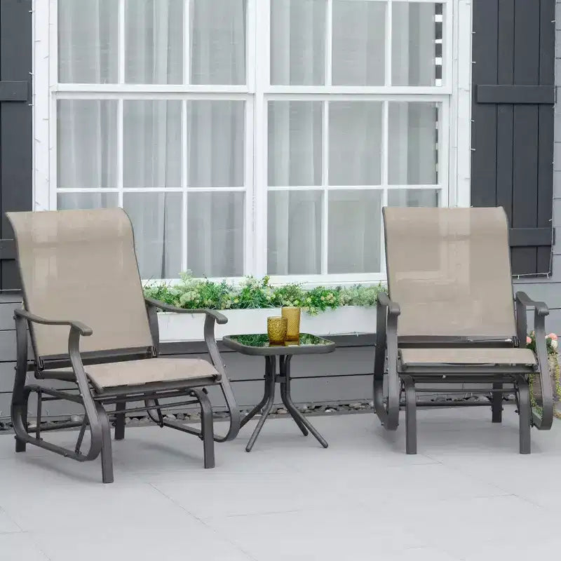 3-Piece Outdoor Gliders Set Bistro Set with Steel Frame, Tempered Glass Top Table for Patio, Garden, Lawn