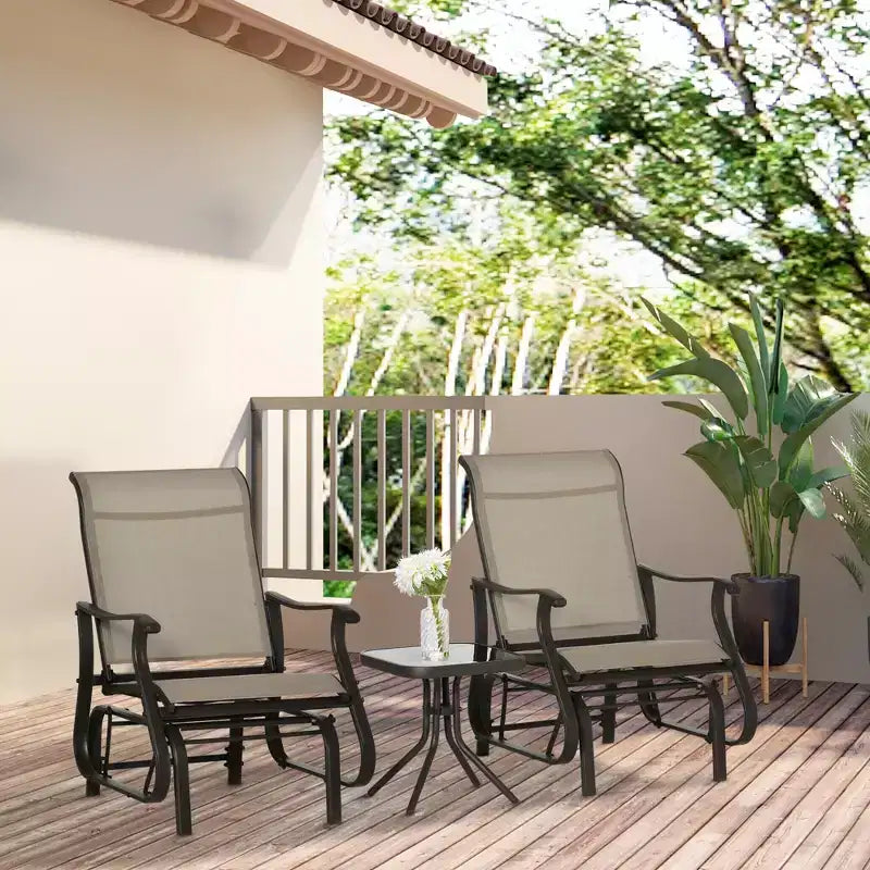 3-Piece Outdoor Gliders Set Bistro Set with Steel Frame, Tempered Glass Top Table for Patio, Garden, Lawn