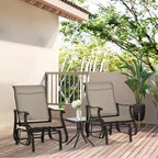 3-Piece Outdoor Gliders Set Bistro Set with Steel Frame, Tempered Glass Top Table for Patio, Garden, Lawn