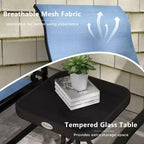 3-Piece Outdoor Gliders Set Bistro Set with Steel Frame, Tempered Glass Top Table for Patio, Garden, Lawn