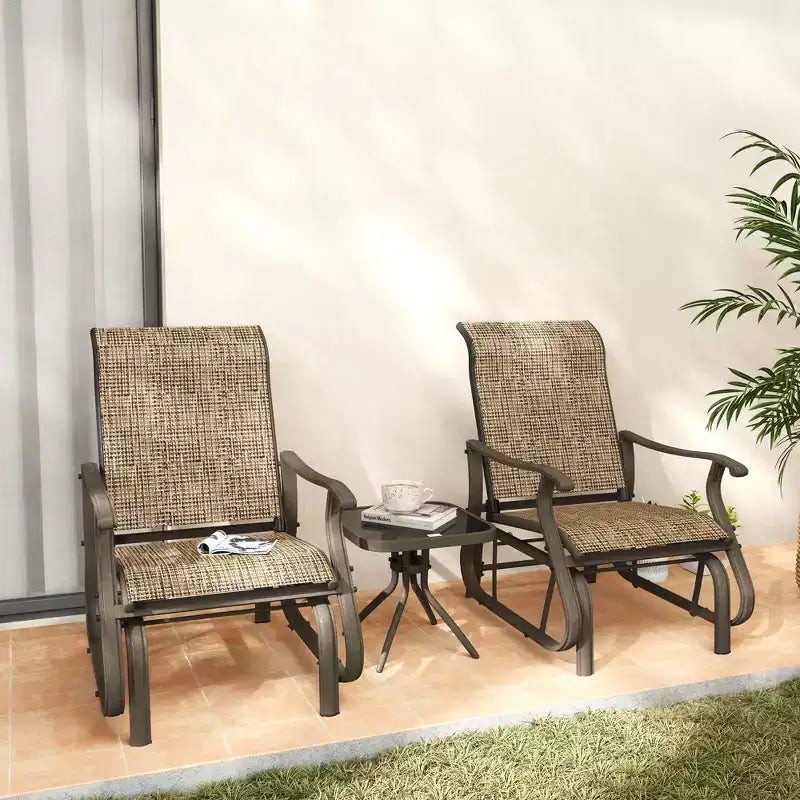 3-Piece Outdoor Gliders Set Bistro Set with Steel Frame, Tempered Glass Top Table for Patio, Garden, Lawn