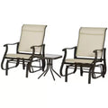 3-Piece Outdoor Gliders Set Bistro Set with Steel Frame, Tempered Glass Top Table for Patio, Garden, Lawn