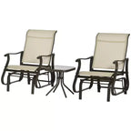 3-Piece Outdoor Gliders Set Bistro Set with Steel Frame, Tempered Glass Top Table for Patio, Garden, Lawn