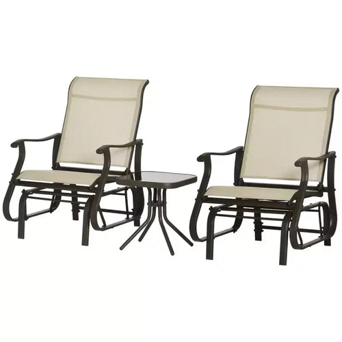 3-Piece Outdoor Gliders Set Bistro Set with Steel Frame, Tempered Glass Top Table for Patio, Garden, Lawn