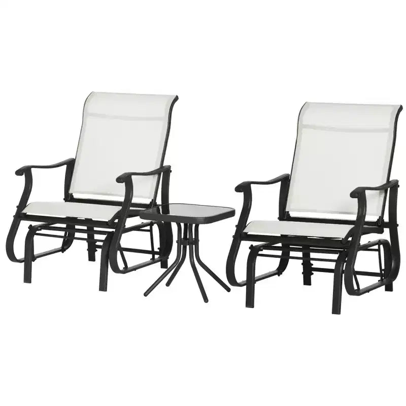 3-Piece Outdoor Gliders Set Bistro Set with Steel Frame, Tempered Glass Top Table for Patio, Garden, Lawn