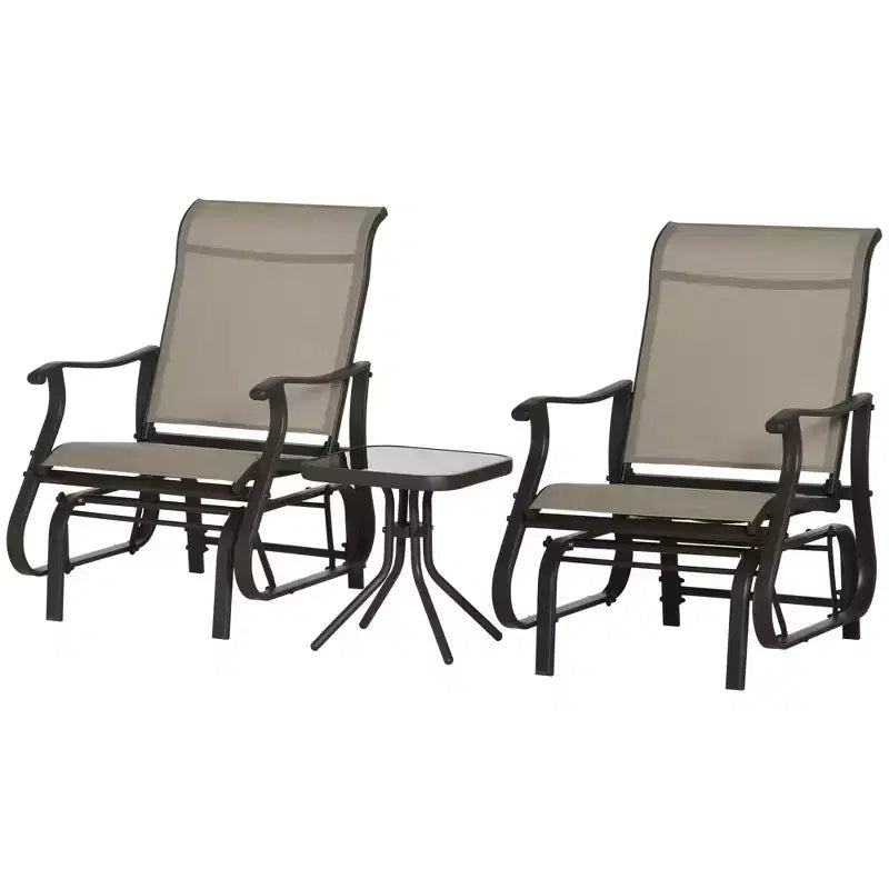 3-Piece Outdoor Gliders Set Bistro Set with Steel Frame, Tempered Glass Top Table for Patio, Garden, Lawn