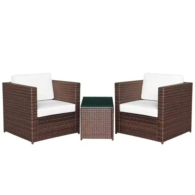 Wicker Bistro Patio Set, 2 Porch Chairs & Glass Table