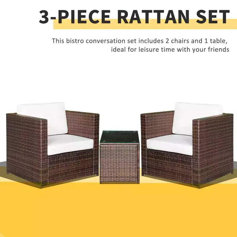Wicker Bistro Patio Set, 2 Porch Chairs & Glass Table