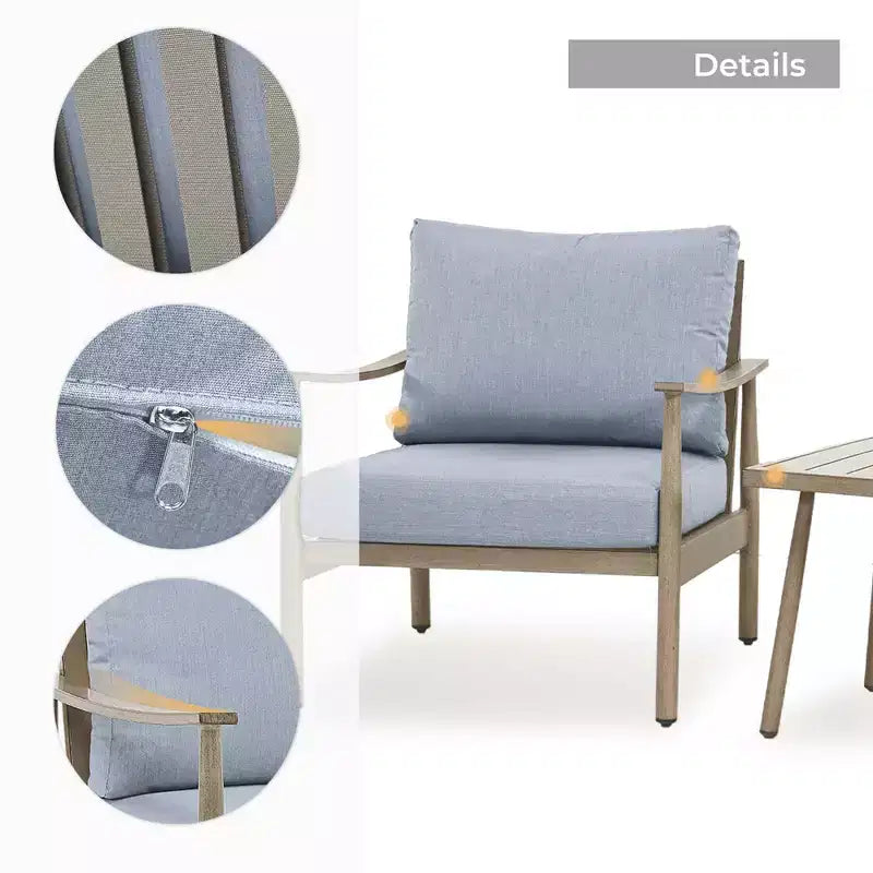 HAPPATIO Patio Bistro Set Outdoor - 3 Pieces Patio Aluminum Conversation Set, 2 Chairs with Backrest Rope Design and Side Table for Garden, Pool.
