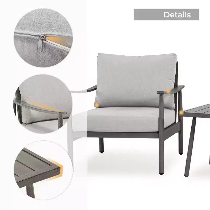 HAPPATIO Patio Bistro Set Outdoor - 3 Pieces Patio Aluminum Conversation Set, 2 Chairs with Backrest Rope Design and Side Table for Garden, Pool.