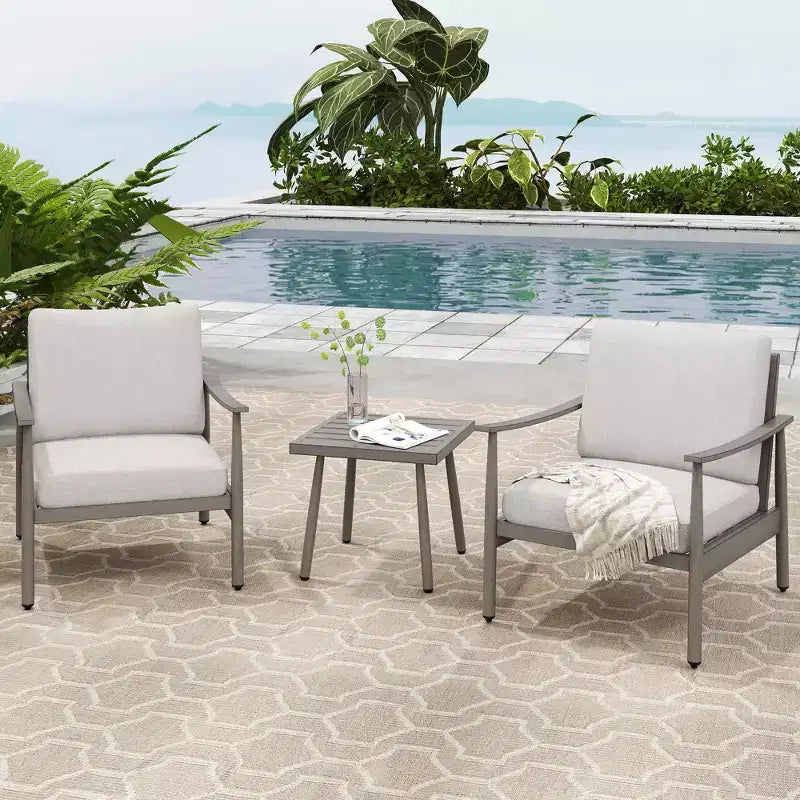 HAPPATIO Patio Bistro Set Outdoor - 3 Pieces Patio Aluminum Conversation Set, 2 Chairs with Backrest Rope Design and Side Table for Garden, Pool.