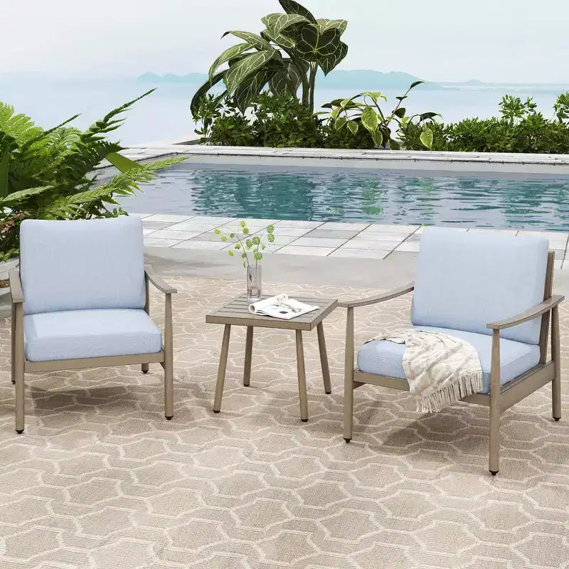 HAPPATIO Patio Bistro Set Outdoor - 3 Pieces Patio Aluminum Conversation Set, 2 Chairs with Backrest Rope Design and Side Table for Garden, Pool.