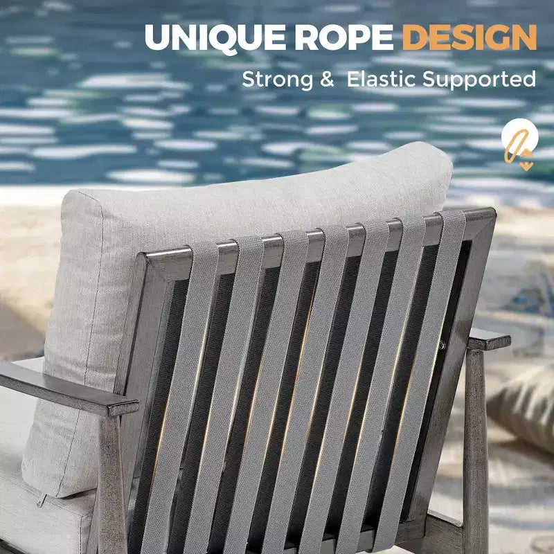 HAPPATIO Patio Bistro Set Outdoor - 3 Pieces Patio Aluminum Conversation Set, 2 Chairs with Backrest Rope Design and Side Table for Garden, Pool.