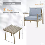 HAPPATIO Patio Bistro Set Outdoor - 3 Pieces Patio Aluminum Conversation Set, 2 Chairs with Backrest Rope Design and Side Table for Garden, Pool.