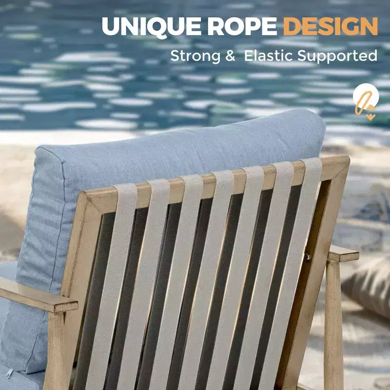 HAPPATIO Patio Bistro Set Outdoor - 3 Pieces Patio Aluminum Conversation Set, 2 Chairs with Backrest Rope Design and Side Table for Garden, Pool.