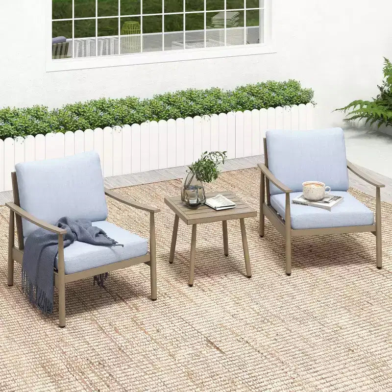 HAPPATIO Patio Bistro Set Outdoor - 3 Pieces Patio Aluminum Conversation Set, 2 Chairs with Backrest Rope Design and Side Table for Garden, Pool.