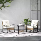 3 Pieces Bistro Set, Patio Wicker Furniture Set with Button Tufted Cushions, Rattan Rocking Chairs Table