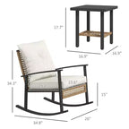 3 Pieces Bistro Set, Patio Wicker Furniture Set with Button Tufted Cushions, Rattan Rocking Chairs Table