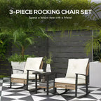 3 Pieces Bistro Set, Patio Wicker Furniture Set with Button Tufted Cushions, Rattan Rocking Chairs Table
