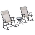 3 Piece Outdoor Rocking Chair Set, Patio Folding Lawn Rocker Set with Glass Coffee Table, Headrests for Yard, Patio, Deck