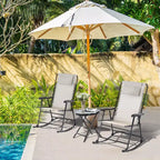 3 Piece Outdoor Rocking Chair Set, Patio Folding Lawn Rocker Set with Glass Coffee Table, Headrests for Yard, Patio, Deck