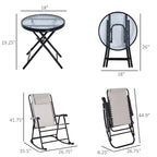 3 Piece Outdoor Rocking Chair Set, Patio Folding Lawn Rocker Set with Glass Coffee Table, Headrests for Yard, Patio, Deck