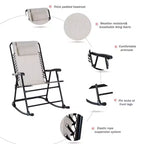 3 Piece Outdoor Rocking Chair Set, Patio Folding Lawn Rocker Set with Glass Coffee Table, Headrests for Yard, Patio, Deck