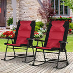 2 Piece Outdoor Patio Furniture Set with 2 Folding Padded Rocking Chairs, Bistro Style for Porch, Camping, Balcony