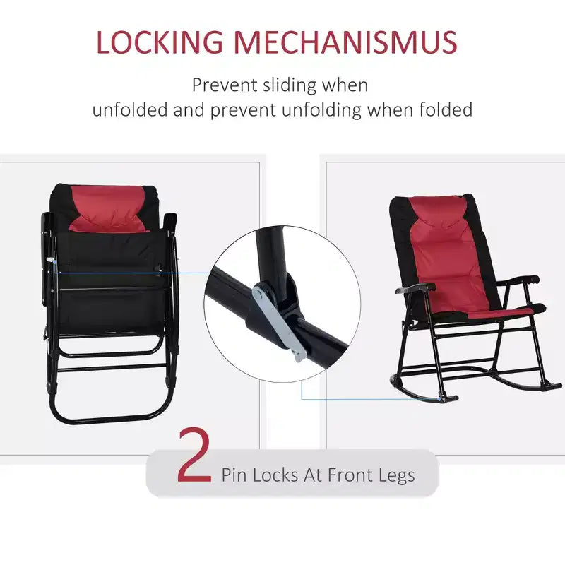 2 Piece Outdoor Patio Furniture Set with 2 Folding Padded Rocking Chairs, Bistro Style for Porch, Camping, Balcony