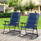 2 Piece Outdoor Patio Furniture Set with 2 Folding Padded Rocking Chairs, Bistro Style for Porch, Camping, Balcony