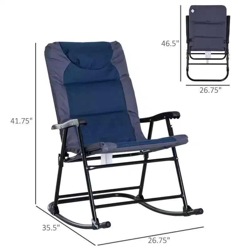 2 Piece Outdoor Patio Furniture Set with 2 Folding Padded Rocking Chairs, Bistro Style for Porch, Camping, Balcony