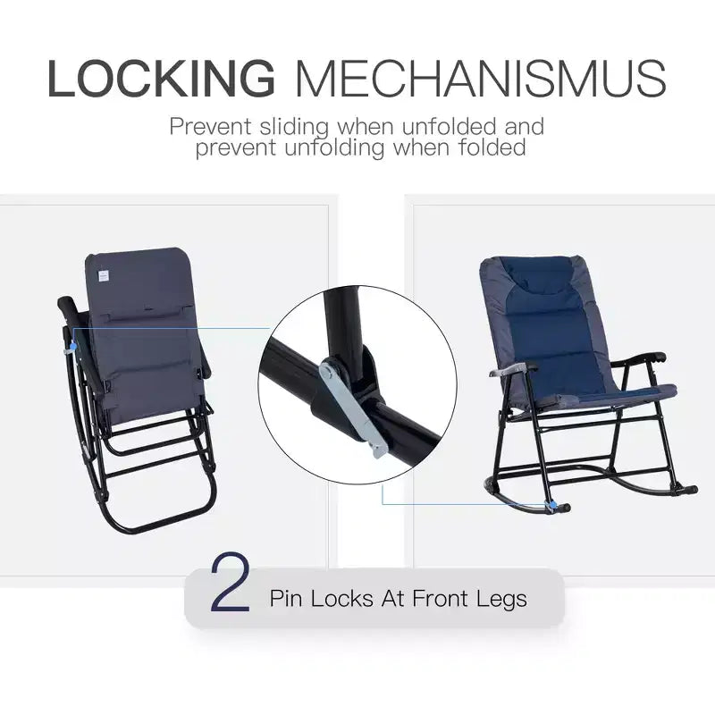 2 Piece Outdoor Patio Furniture Set with 2 Folding Padded Rocking Chairs, Bistro Style for Porch, Camping, Balcony
