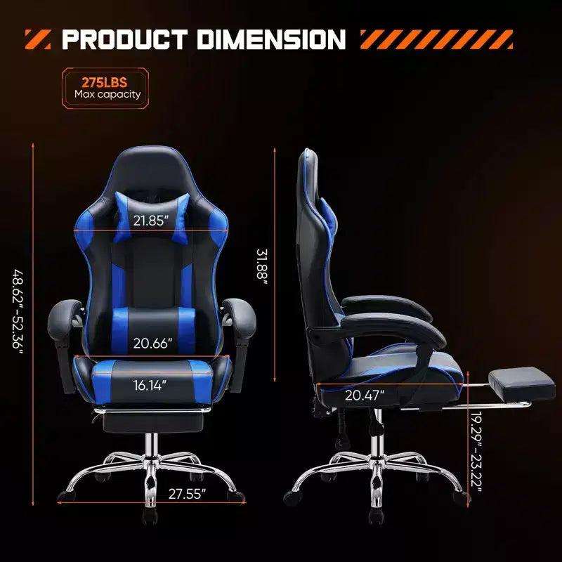 MAYEERTY Gaming Chair Video Game Desk Chair Ergonomic Computer with Footrest Comfy Lumbar Support PU Leather Recliner with Headrest Fixed Up Armrest