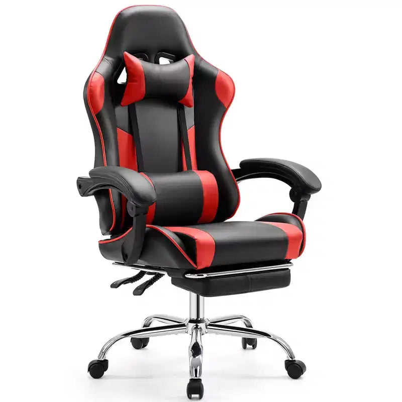 MAYEERTY Gaming Chair Video Game Desk Chair Ergonomic Computer with Footrest Comfy Lumbar Support PU Leather Recliner with Headrest Fixed Up Armrest