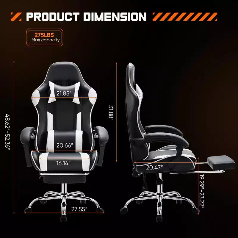 MAYEERTY Gaming Chair Video Game Desk Chair Ergonomic Computer with Footrest Comfy Lumbar Support PU Leather Recliner with Headrest Fixed Up Armrest