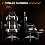 MAYEERTY Gaming Chair Video Game Desk Chair Ergonomic Computer with Footrest Comfy Lumbar Support PU Leather Recliner with Headrest Fixed Up Armrest